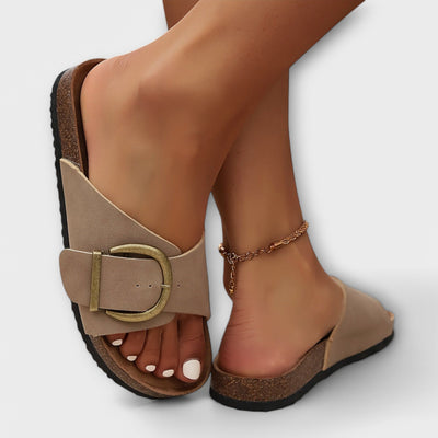 Viki - Women's cork mules with buckle strap design