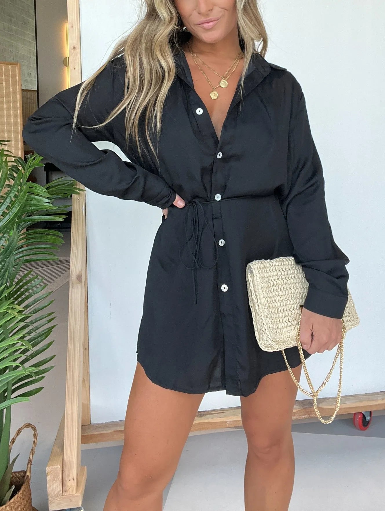 HAISLEY | LONG SLEEVE SATIN DRESS