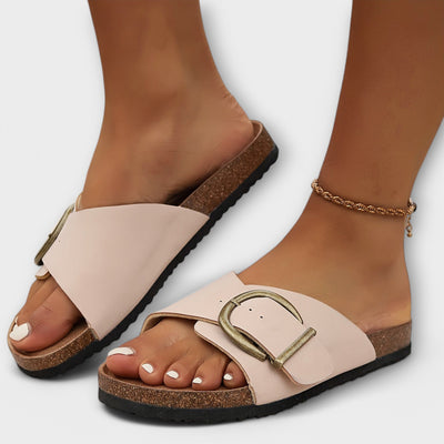Viki - Women's cork mules with buckle strap design