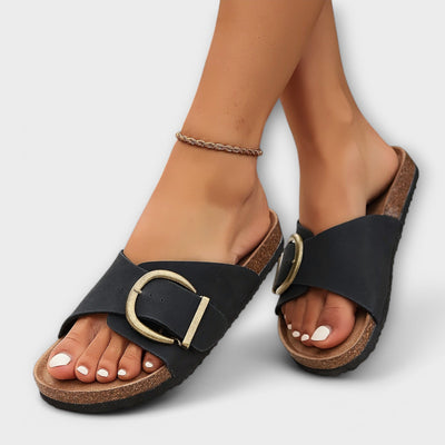 Viki - Women's cork mules with buckle strap design
