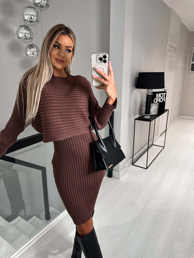 Women's 2-Piece Knitted Dress Set – Long Sleeve Top & Slim Skirt
