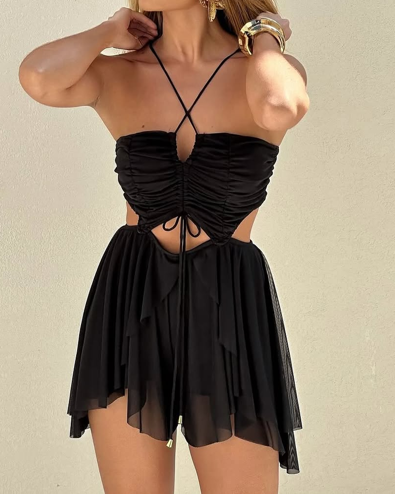 High-Waisted Suspender Ruffle Dress (Pre-Sale)
