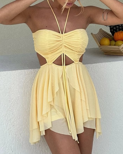 High-Waisted Suspender Ruffle Dress (Pre-Sale)