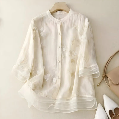Viki – Embroidered Sheer Blouse
