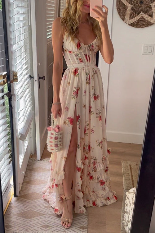 SIMGE | LONG FLOWER DRESS WITH SLIT