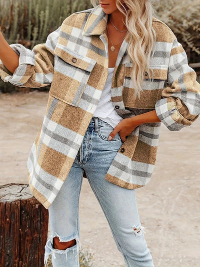 Brit & Boho™ | Vivian Loose and Thick Checked Wool Jacket