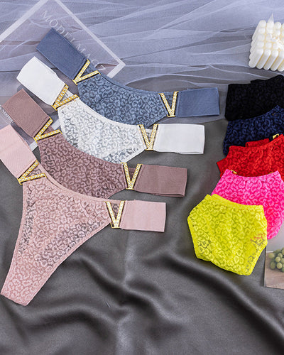V-Neck Rhinestone Lace Panties