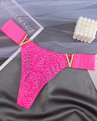 V-Neck Rhinestone Lace Panties（9 Pieces）