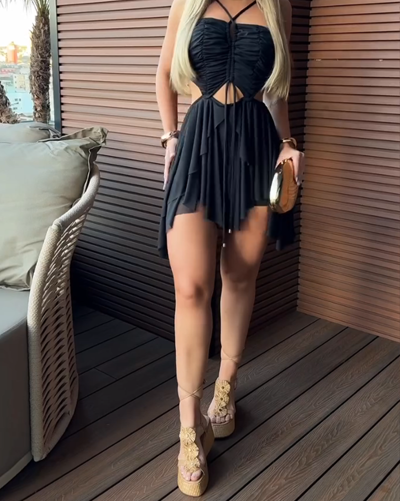 High-Waisted Suspender Ruffle Dress (Pre-Sale)