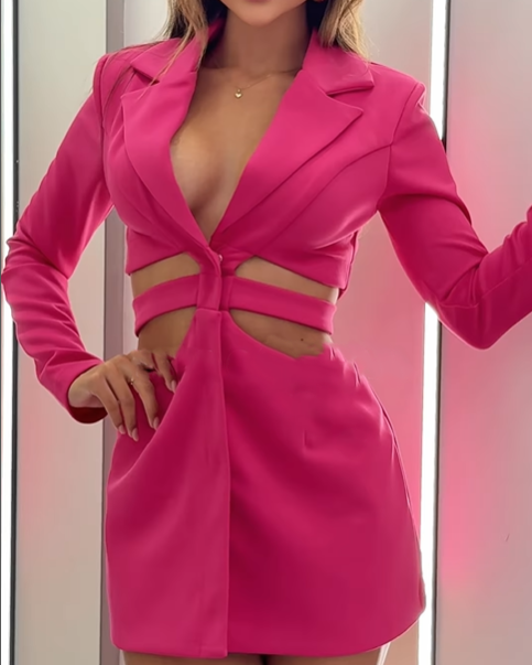 Casual Blazer Dress Two-Piece Sets With Hollow Waist