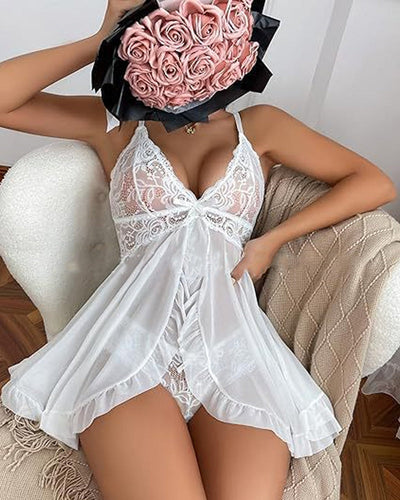 Ensemble chemise de nuit sexy en maille transparente