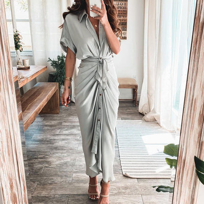 💖Women's Satin Button Down Dress