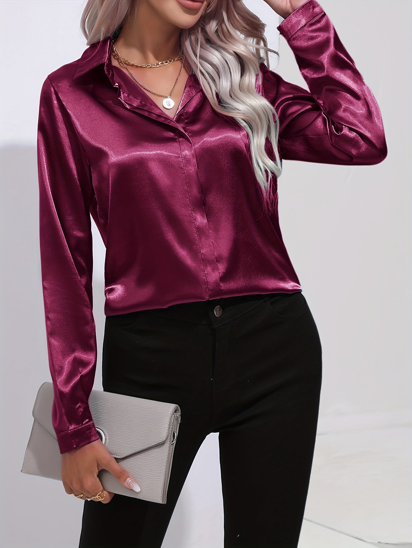 Viki - Satin Button-Up Blouse