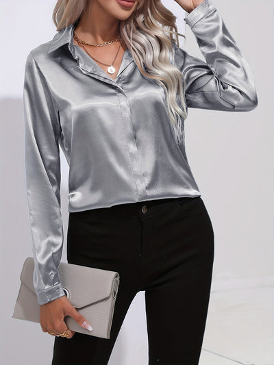 Viki - Satin Button-Up Blouse