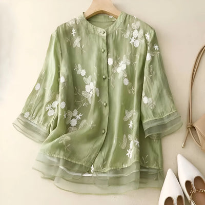 Viki – Embroidered Sheer Blouse