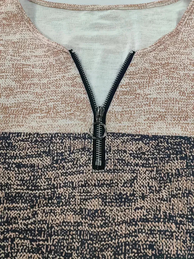 Brit & Boho™ I Marites Color Block Quarter Zip T-Shirt