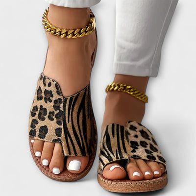 Chic two-tone mules with leopard print