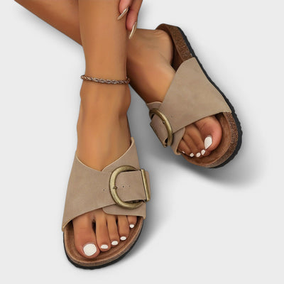 Viki - Women's cork mules with buckle strap design