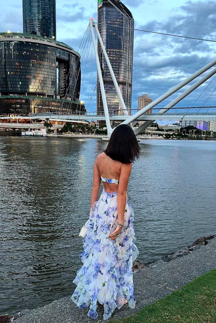 Pink | Summer Dress with Ruffles and Floral Print
