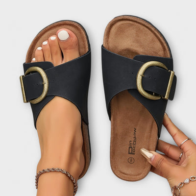 Viki - Women's cork mules with buckle strap design