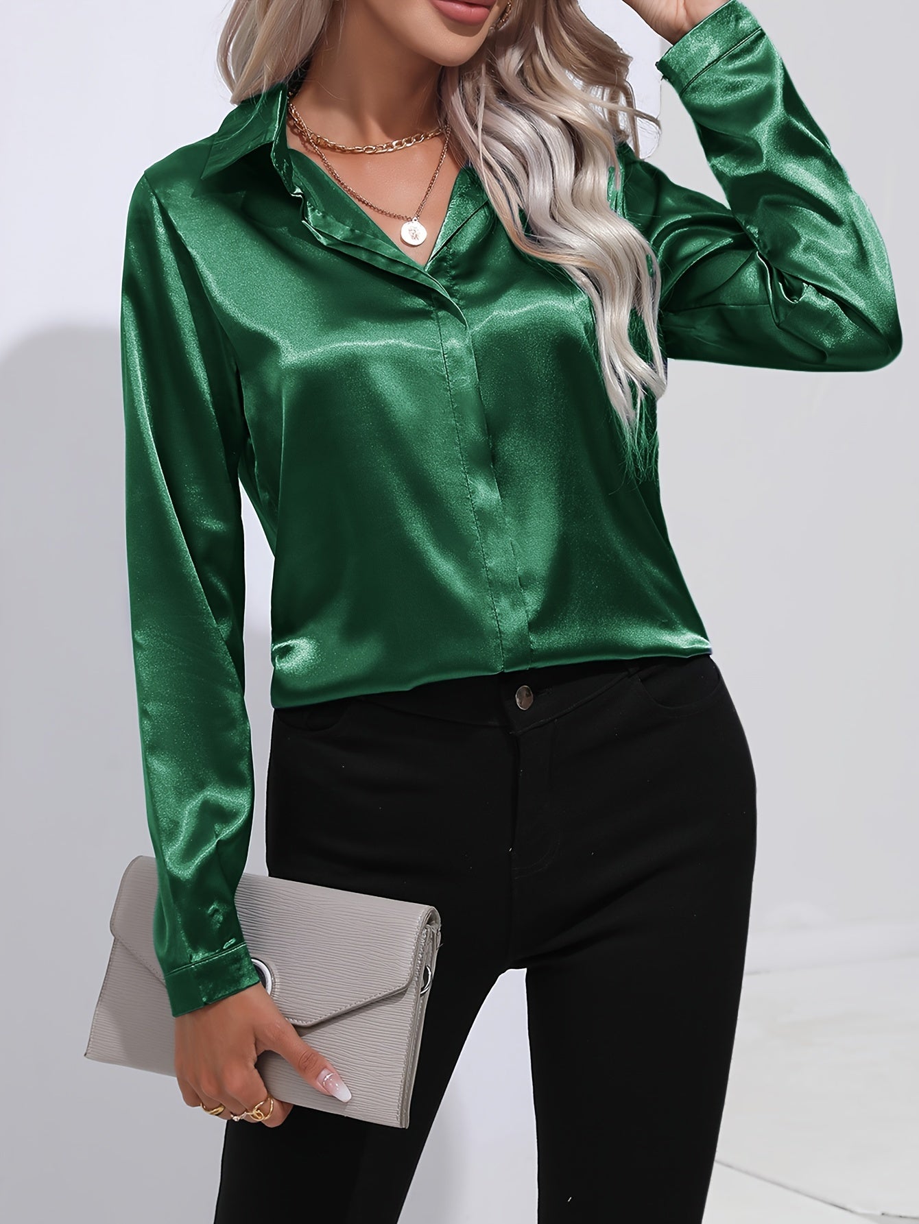 Viki - Satin Button-Up Blouse