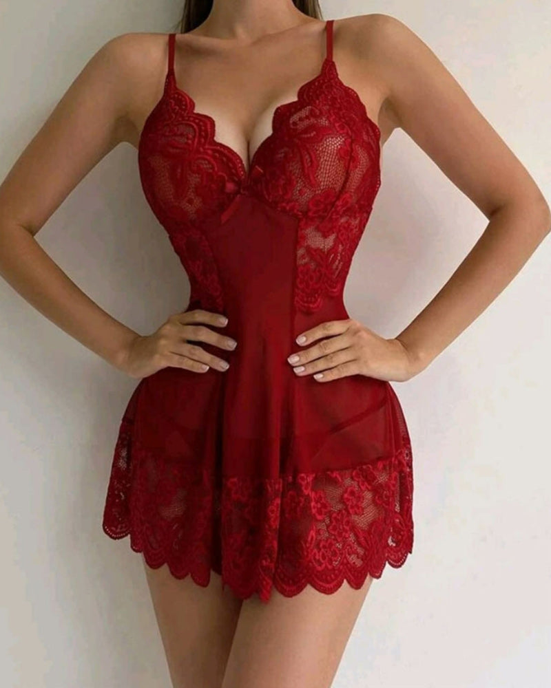 Robe porte-jarretelles sexy en dentelle de couleur unie