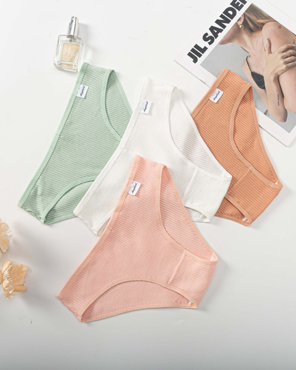 Sous-vêtements côtelés taille moyenne à haute élasticité pour femmes