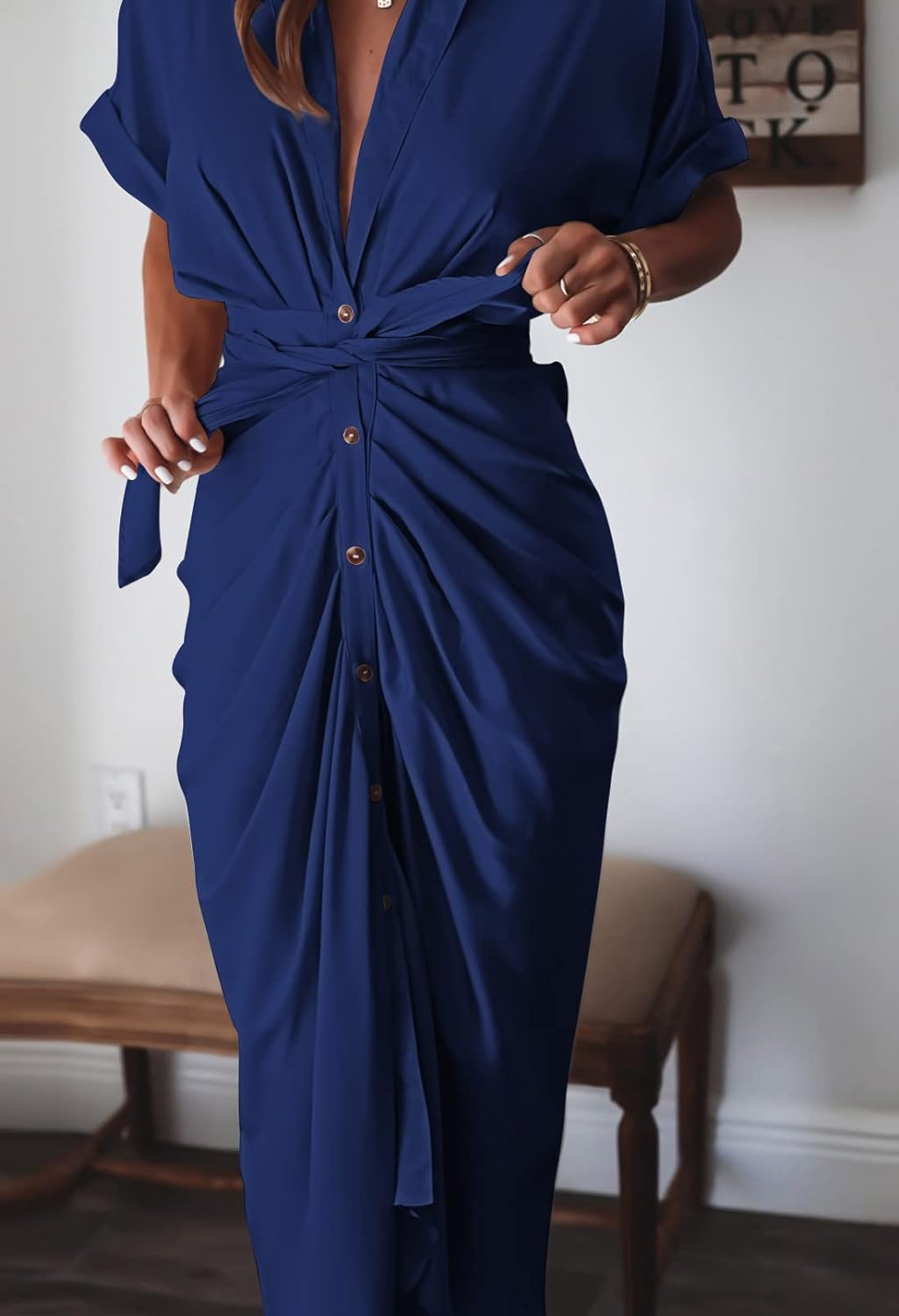 💖Women's Satin Button Down Dress