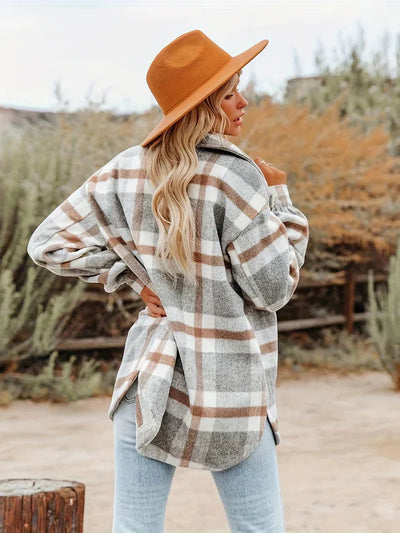 Brit & Boho™ | Vivian Loose and Thick Checked Wool Jacket