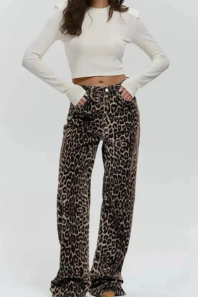 Brit & Boho™ I Leopard Denim Straight Jeans