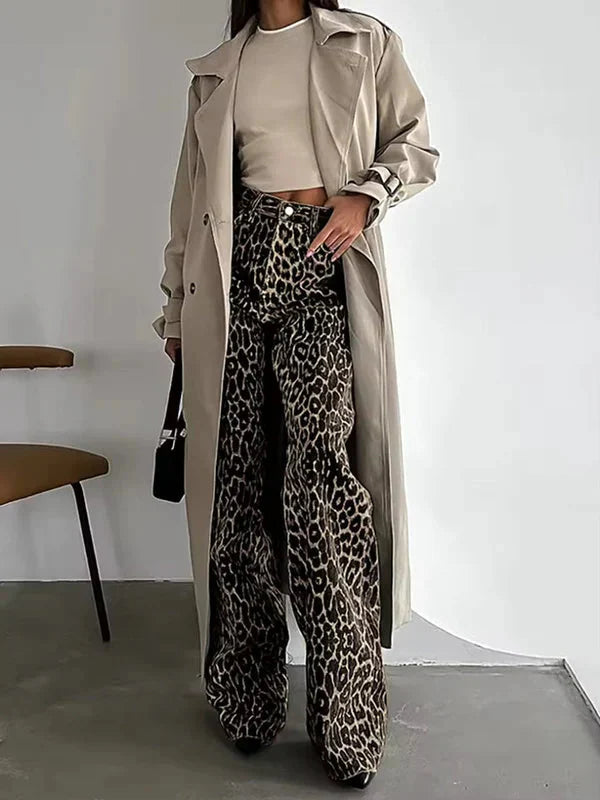 Brit & Boho™ I Leopard Denim Straight Jeans