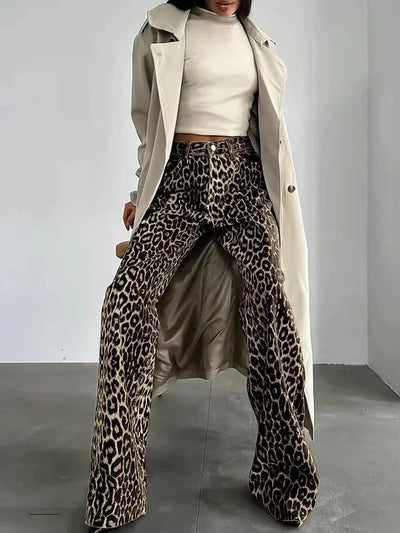 Brit & Boho™ I Leopard Denim Straight Jeans