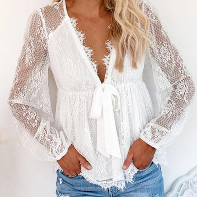 Viki| Elegant Lace Blouse with Daring V-Neck