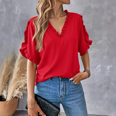 Viki – Ruffle Trim V-Neck Blouse