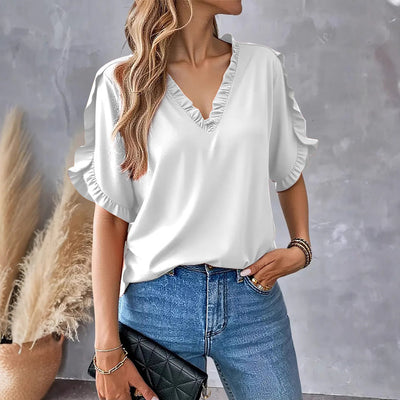 Viki – Ruffle Trim V-Neck Blouse