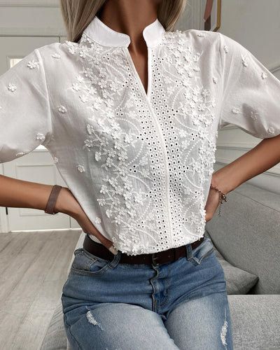 Viki– Embroidered Button-Front Blouse