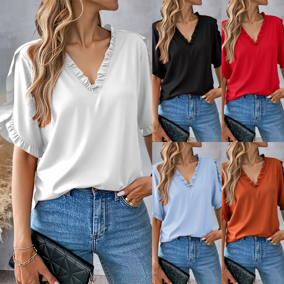 Viki – Ruffle Trim V-Neck Blouse