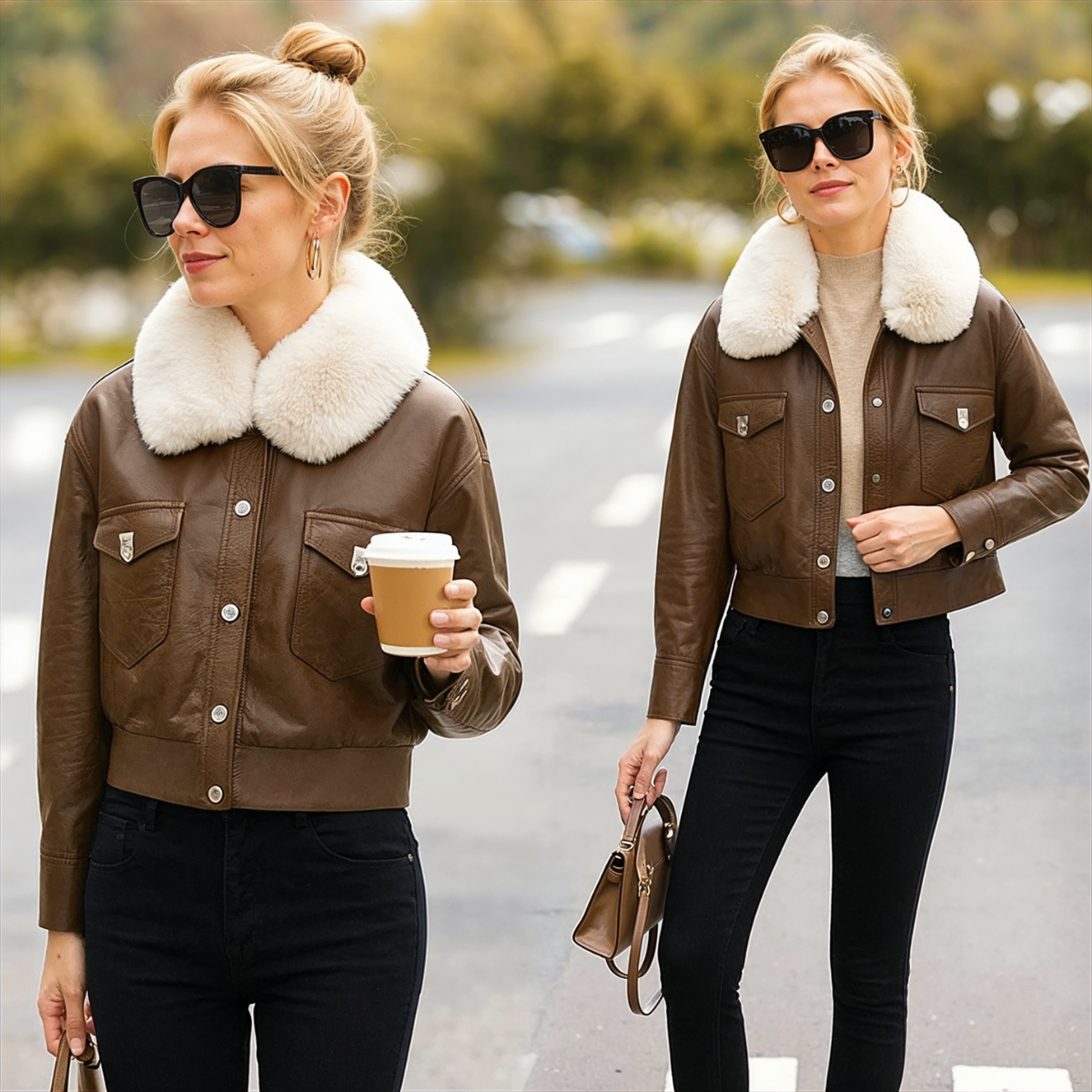 Roxy - Leather jacket with faux fur