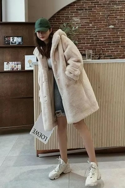 FAUX FUR HOODED TEDDY JACKET
