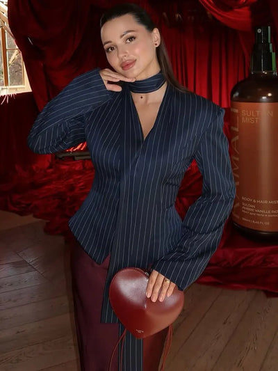 LUXURY V-NECK STRIPED COAT