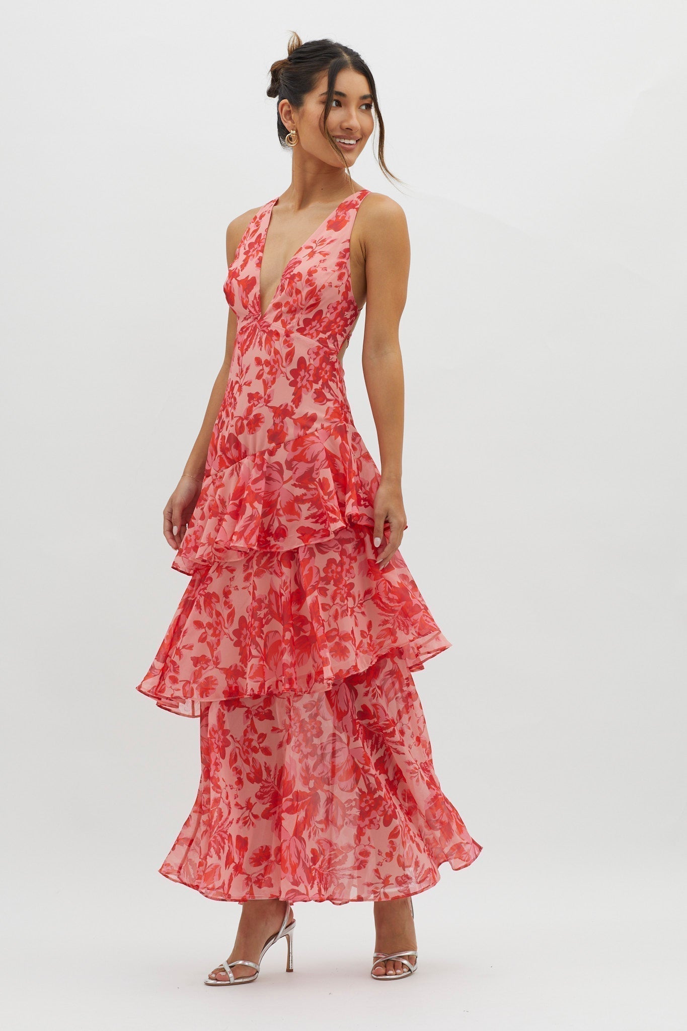 Siena | Red Floral Summer Ruffle Dress