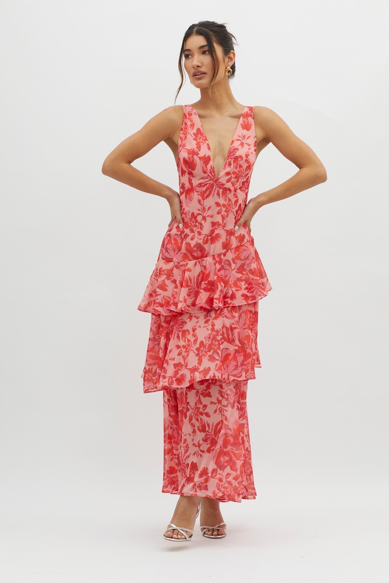 Siena | Red Floral Summer Ruffle Dress