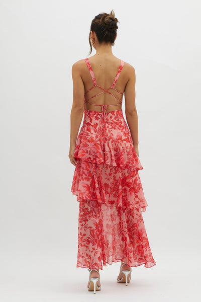 Siena | Red Floral Summer Ruffle Dress