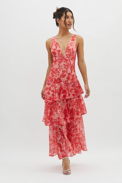 Siena | Red Floral Summer Ruffle Dress