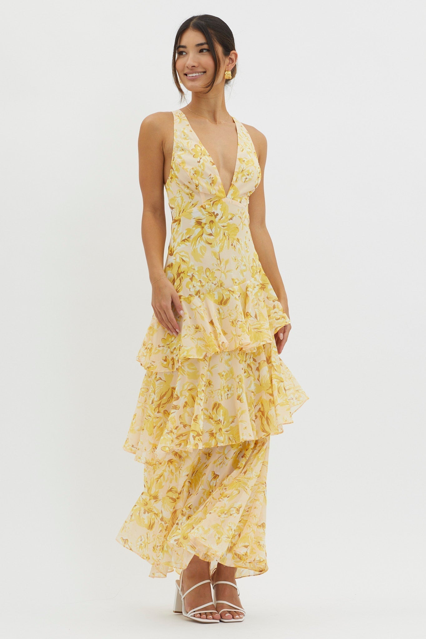 Siena | Yellow Floral Summer Ruffle Dress