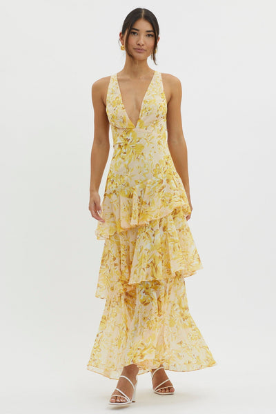 Siena | Yellow Floral Summer Ruffle Dress