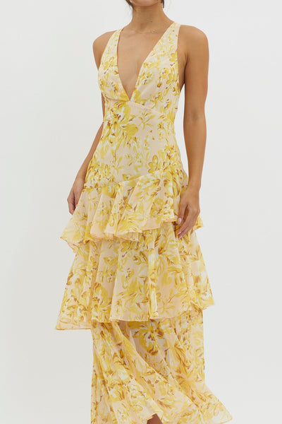 Siena | Yellow Floral Summer Ruffle Dress