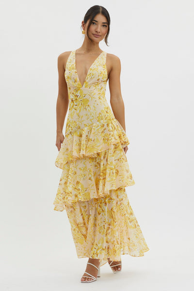 Siena | Yellow Floral Summer Ruffle Dress