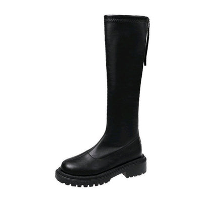 SABRINA BLACK KNEE HIGH CHUNKY SOLE BOOTS