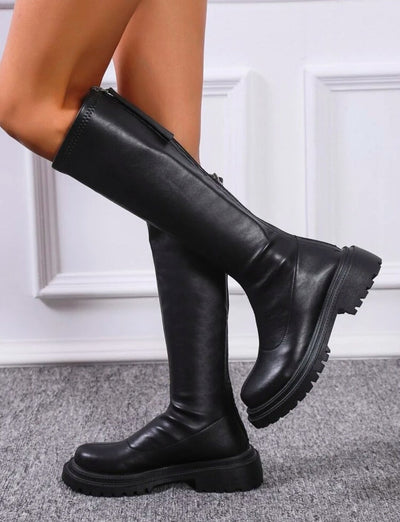 SABRINA BLACK KNEE HIGH CHUNKY SOLE BOOTS